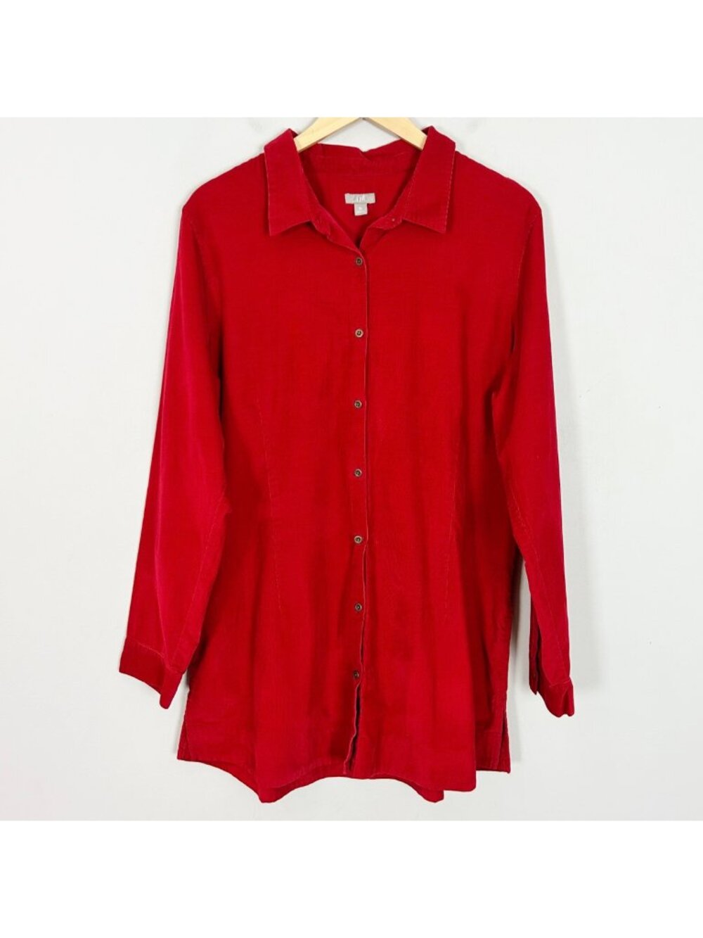 J.Jill Fine Wale Corduroy Button Front Shirt Red Size XL Tall Women's